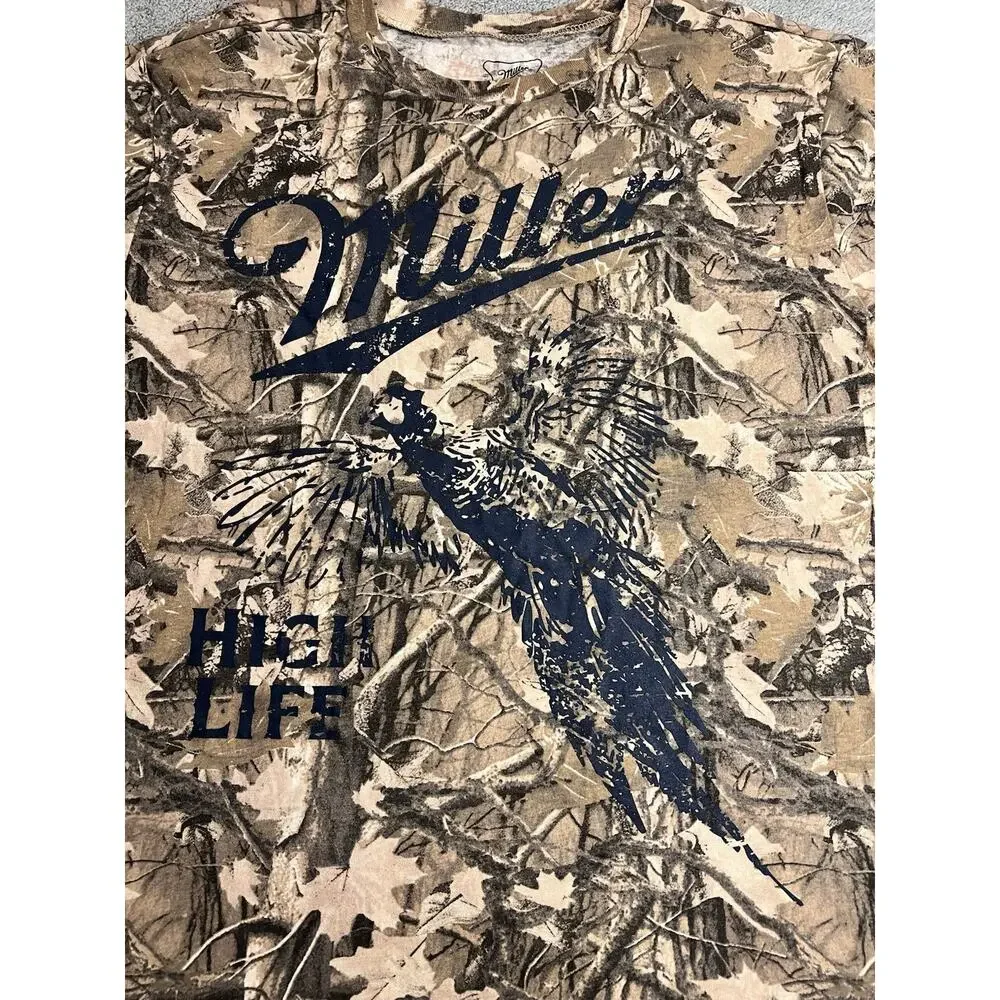 Miller High Life Camo Hunting T-Shirt Men's Medium Pheasant Graphic